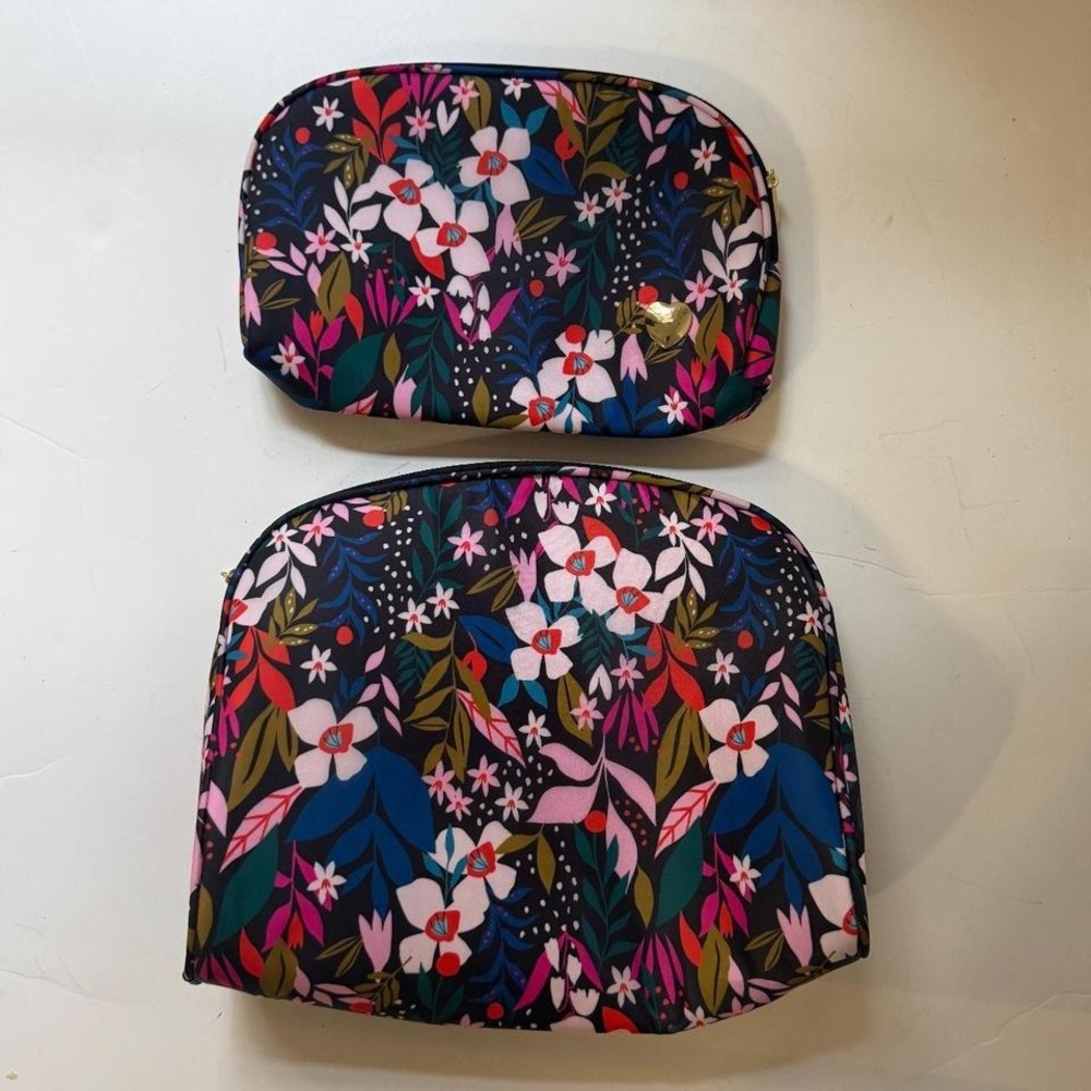 Set of two floral makeup zipper‎ bags organize cosmetics travel